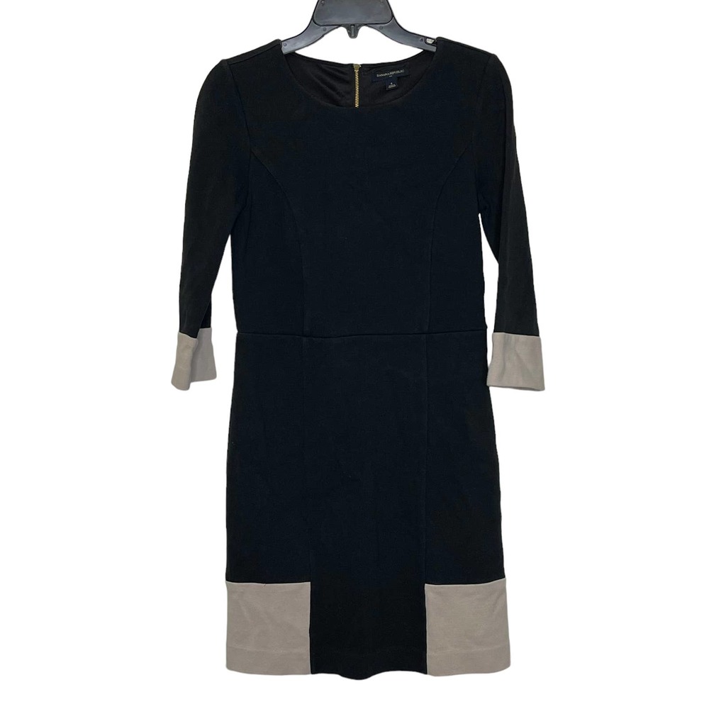 Banana Republic Women 4 Thick Knit Sheath Dress Back Zip Colorblock‎ 3/4 Sleeve